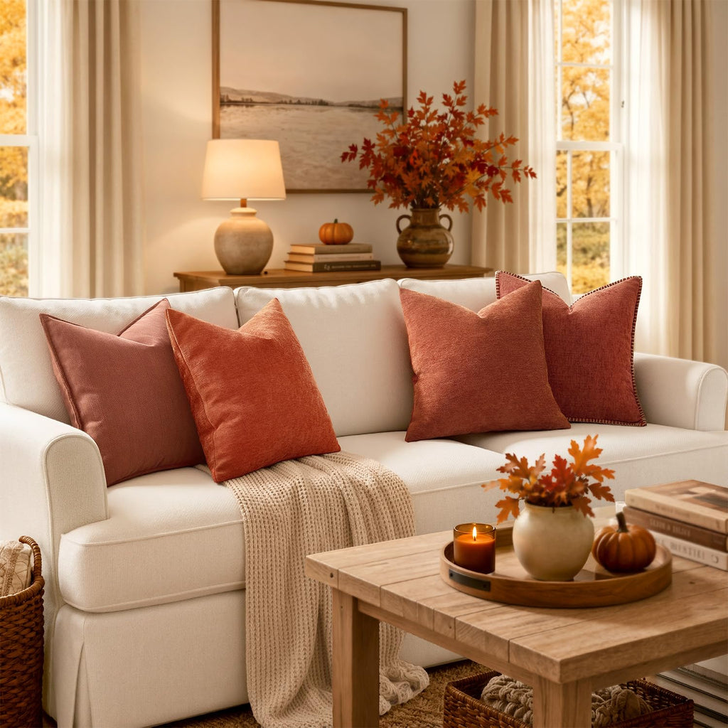 Pack of 2 Burnt Orange Decorative Fall Pillow Covers 20x20 Inch