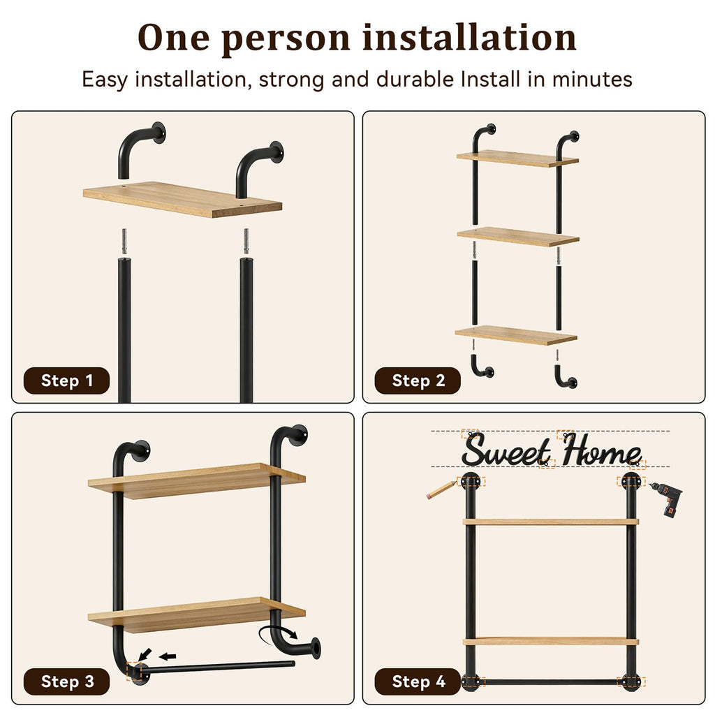 3 Tier Wall Shelves Over Toilet Rustic Industrial Floating Shelf
