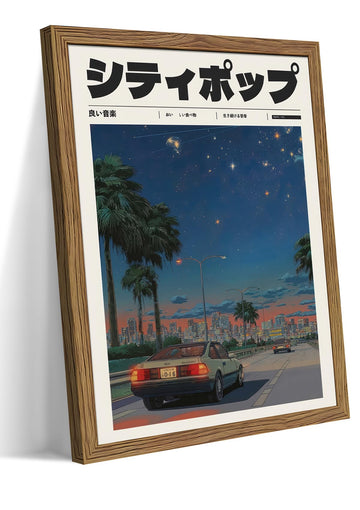 Vintage Japanese Wall, 90s Vaporwave Aesthetic Canvas Wall Decor Painting, Modern City Pop Music Artwork Prints