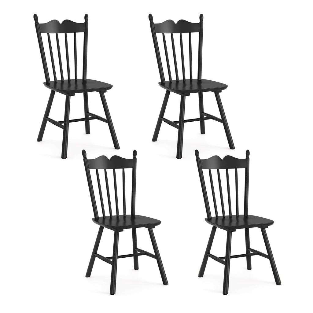 Black Dining Chairs Set of 4, Windsor Wooden Dining Chair with Thickened Backrest, Morden and Mid Century Kitchen