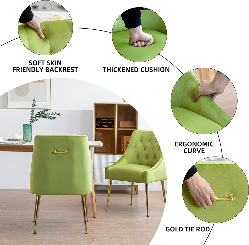 Modern Dining Chairs Set of 4, Mid Century Chairs with 5.12" Cushions and Golden Legs, Velvet Upholstered Dining