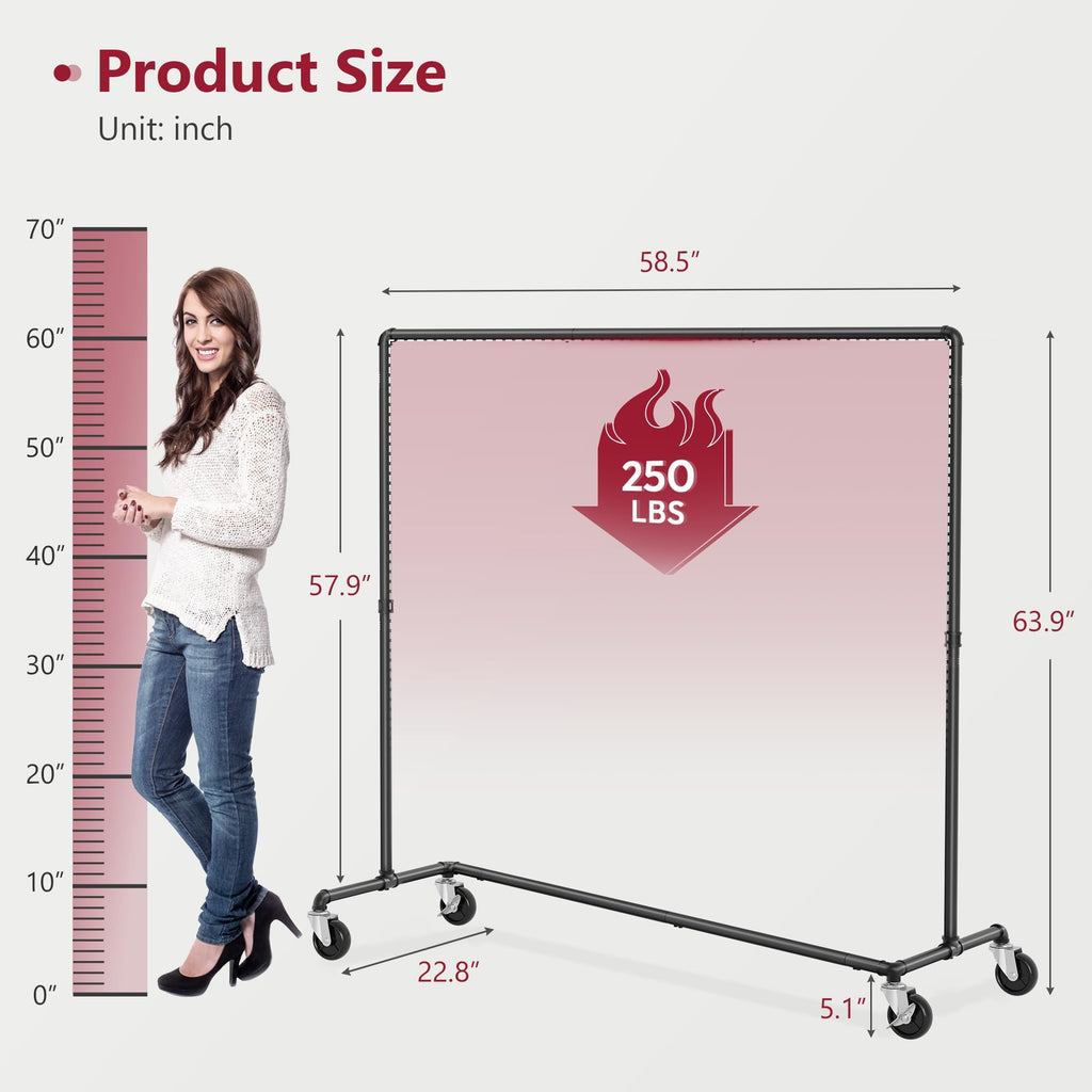 Black Z Racks for Clothing Heavy Duty 250LB, Z Rolling Garment Rack