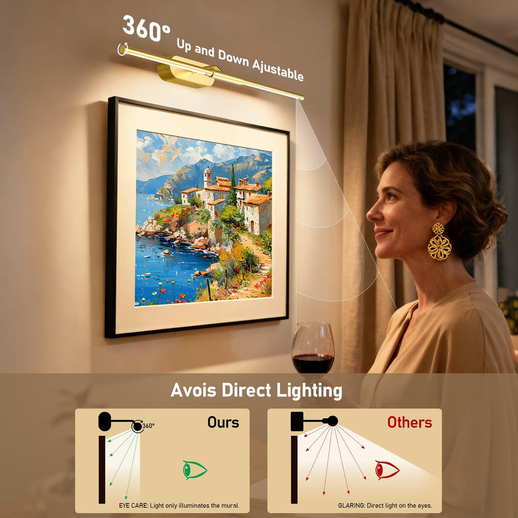 24" Wireless Picture Lights for Wall, Rechargeable Art Light