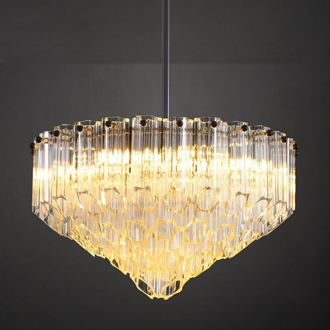 Modern Clear Glass Chandelier, 14" Round Crystal Dining Room Chandelier, Small Black Pendant Light Hanging Fixture for Bedroom, Kitchen Island Light Dimmable Ceiling Lighting Chandeliers for Bathroom A127-B0F26Q9KCX