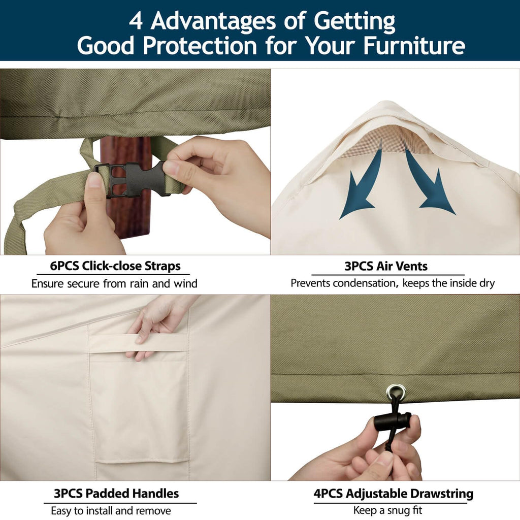 Outdoor Sectional Patio Furniture Covers - Waterproof Rip-Stop Anti-UV 600D Heavy Duty Couch Cover with 3 Air Vent
