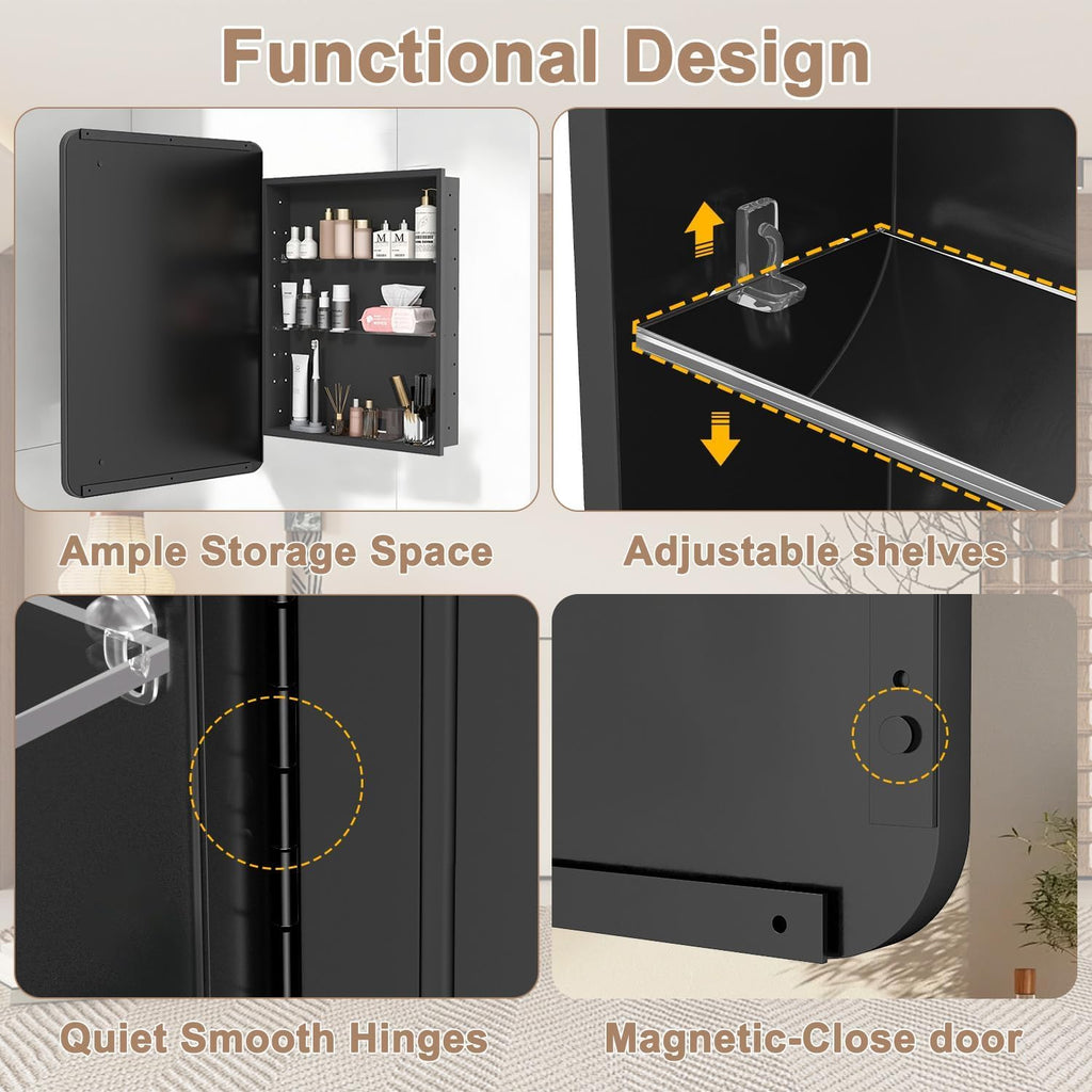 22x30 in Medicine Cabinet with Mirror, Matte Black