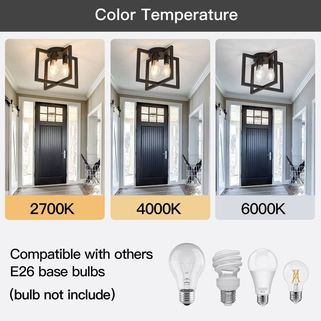 3-Lights Ceiling Light Fixture, Industrial Black Semi Flush Mount Chandelier, Ceiling Lighting Living Room Bedroom