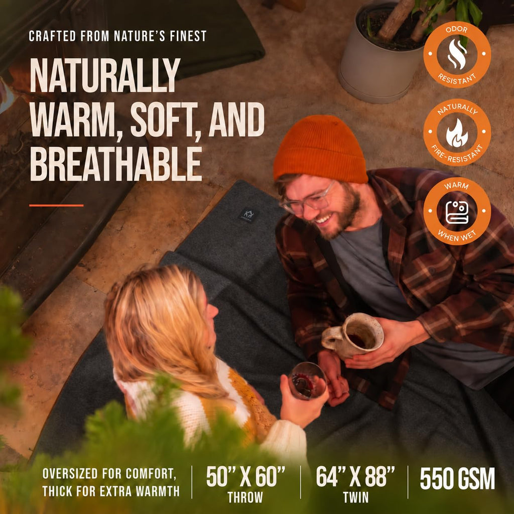 Military Wool Blanket, Twin, 64" x 88", Warm, Thick, Washable