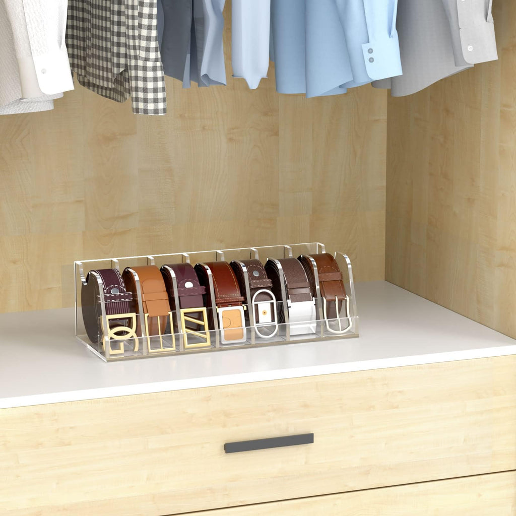 Belt Organizer for Closet,Acrylic Belt Holder Rack for Drawer,7 Grid