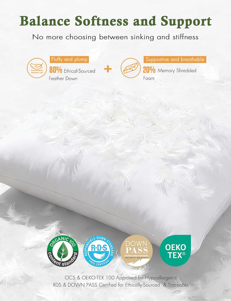 Organic Feathers Down Outdoor Pillow Insert 22x22 - Set of 2