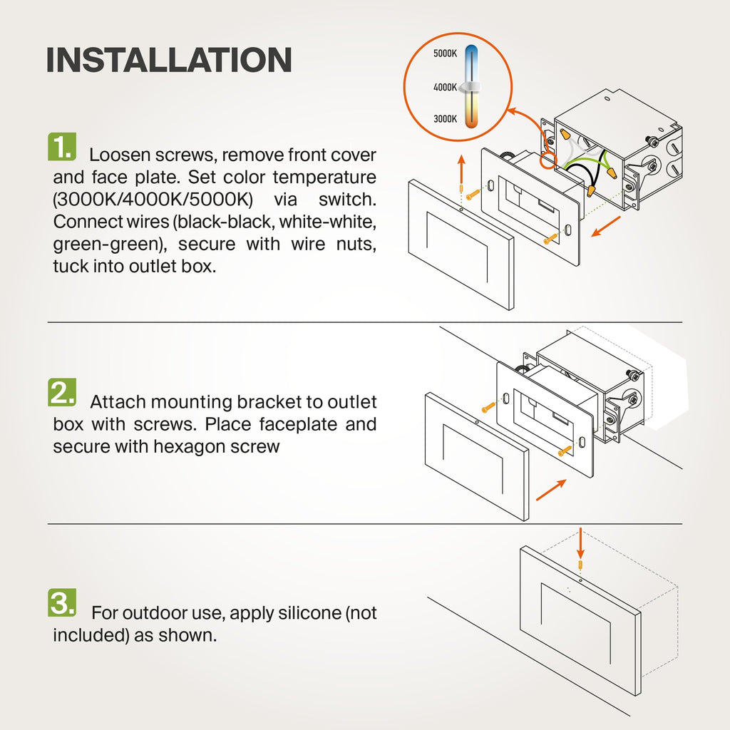 LED Recessed Step Light Fixture, Outdoor & Indoor Stair Tread Lighting | 3CCT, Dimmable, Waterproof, ETL Listed | 3W