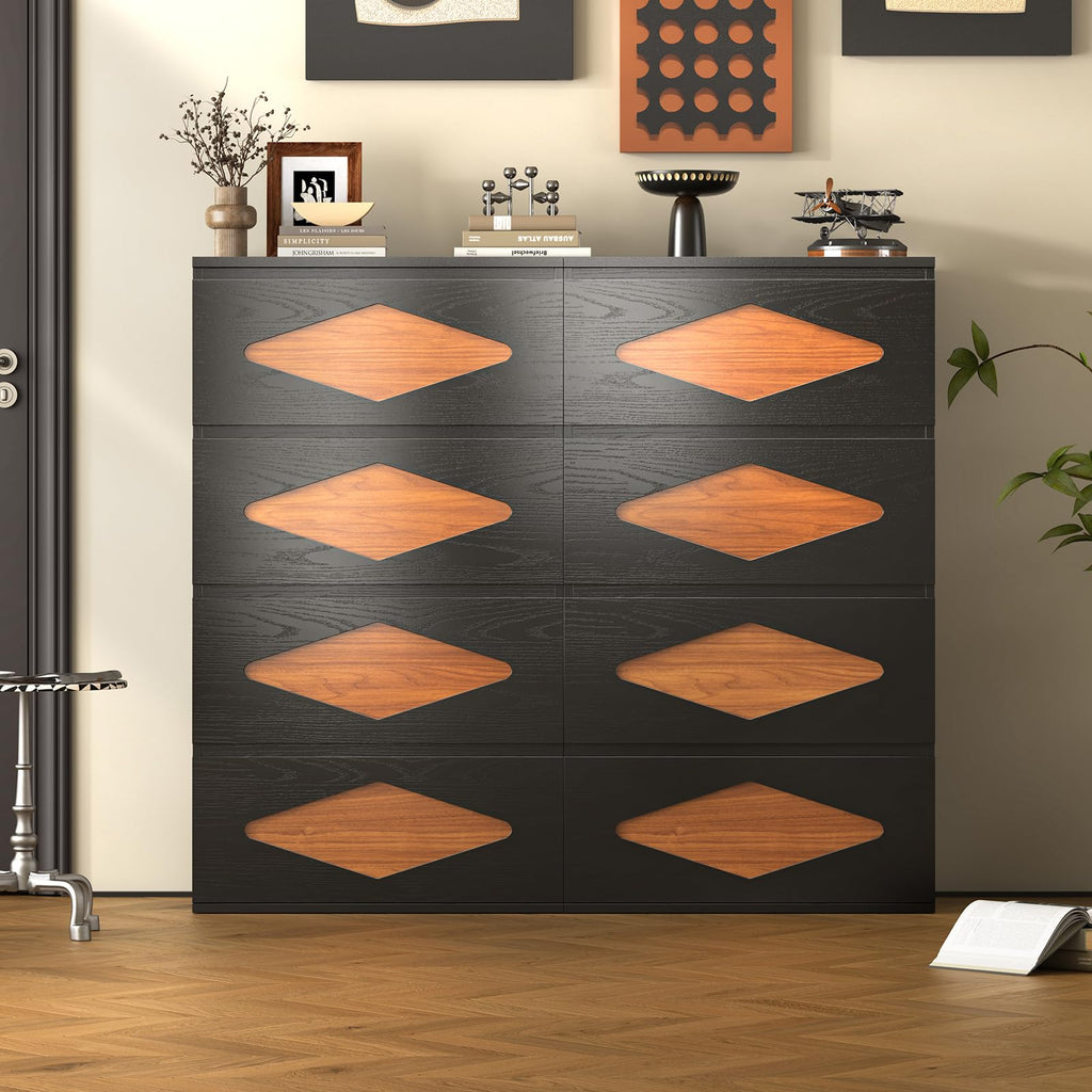 48.3'' Tall, 4 Chest of Wooden Deep Drawers, Vintage, Closet Storage Dressers Organizer (Black+Brown)
