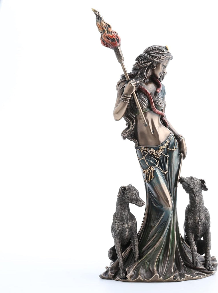 13 3/8" Tall Cold Cast Resin Antique Bronze Finish Hecate Greek Goddess of Magic with Her Hounds Statue Figurine