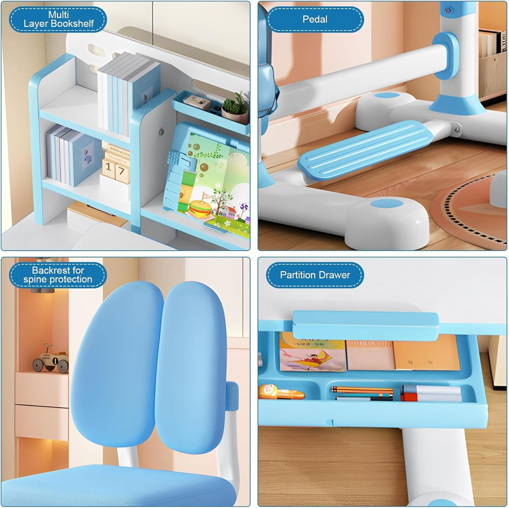 Kids Study Desk And Chair Set, Height Adjustable Children's Study Desk And Chair Set Toddler Learning Table and Stool