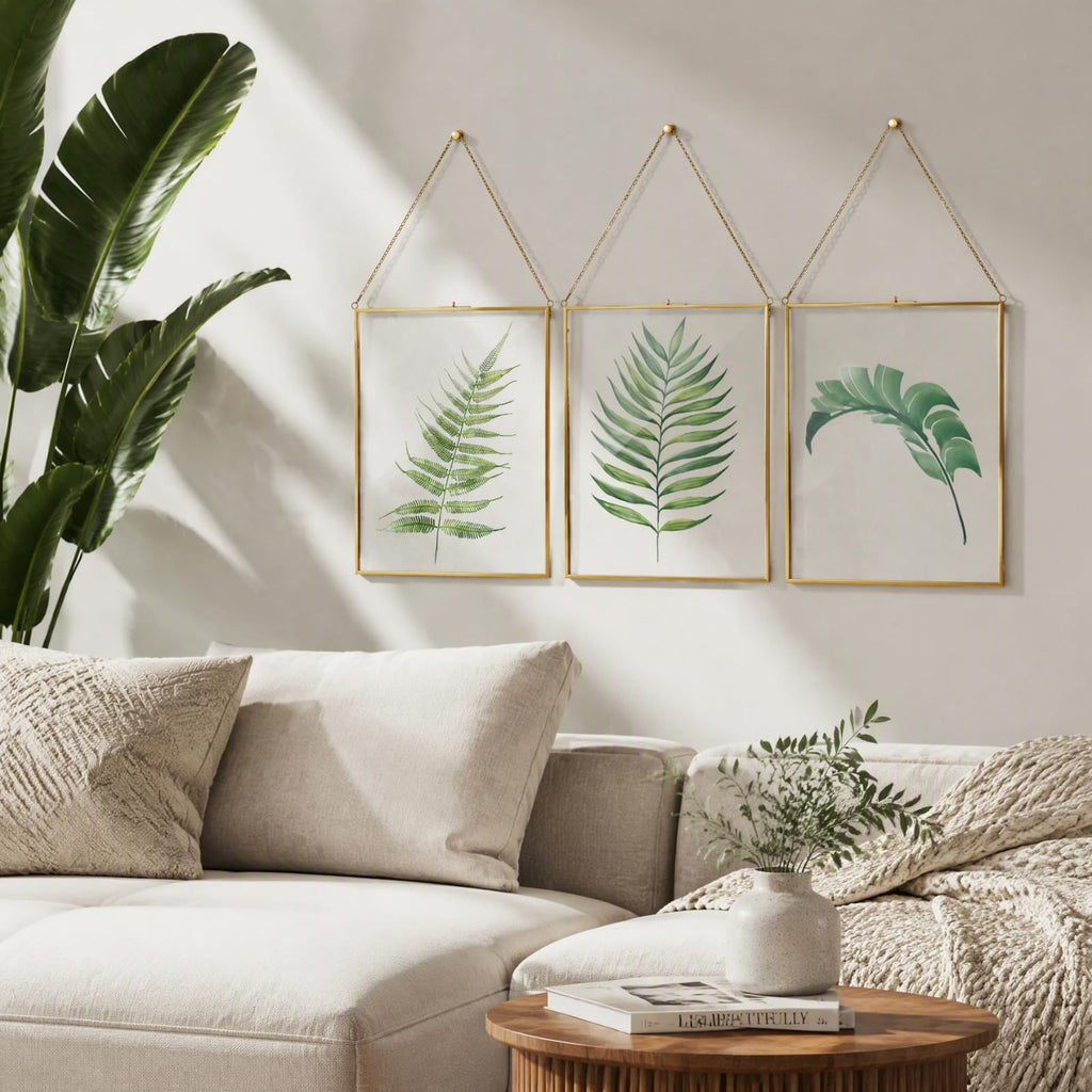 Brass Hanging Photo Frame, 11x14 Inch Double Glass Floating Display for Pressed Flowers, Large Picture Artwork
