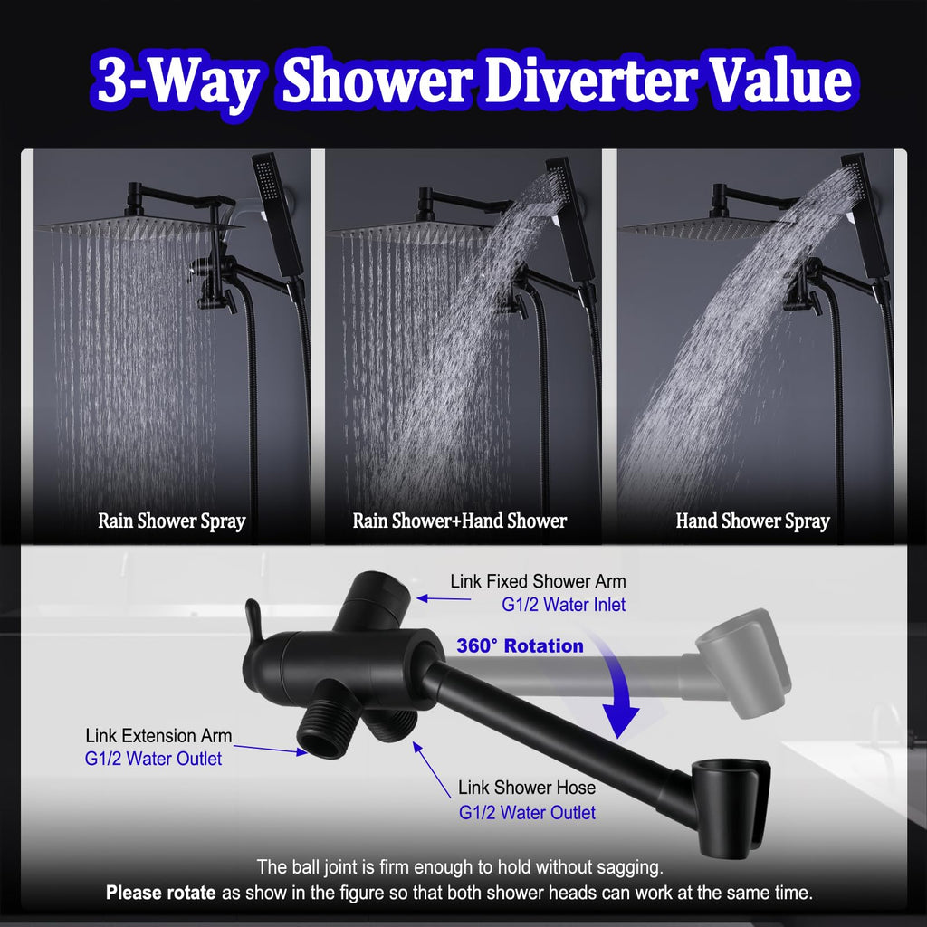 All Metal Rain Shower Head with Handheld Combo, 10 Inch Rainfall Shower Head, Stainless Steel Hand Wand, 3 Setting