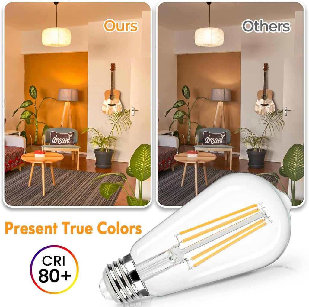 Vintage LED Edison Bulbs 60W Equivalent, 6W ST58 2700K Warm White Antique LED Filament Bulbs, E26 Medium Base