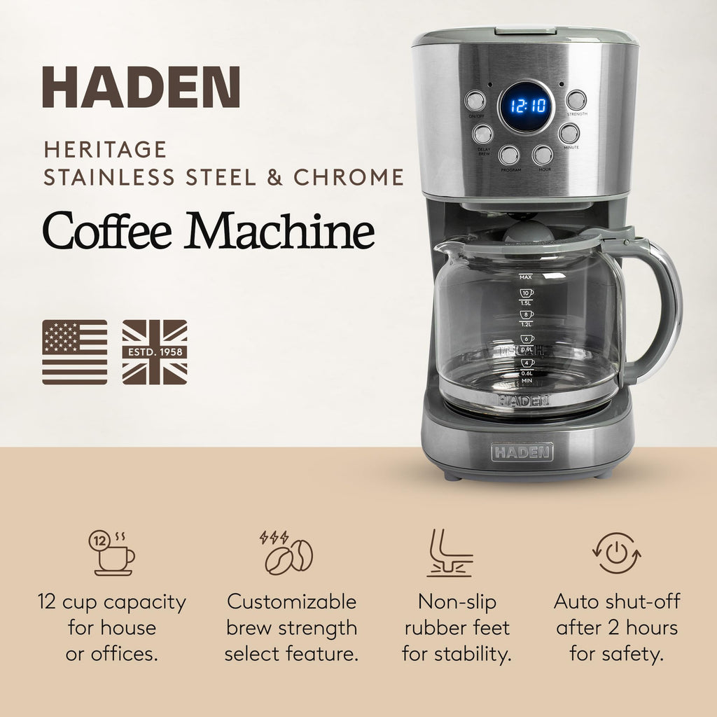 12 Cup Programmable Drip Coffee Maker Machine, Stainless Steel/Chrome
