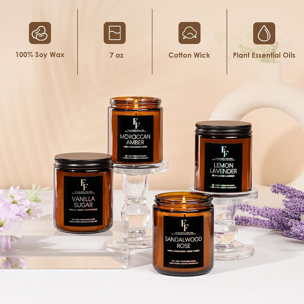 Scented Candles, Soy Wax, 4 Pack 28 oz - Set of 4
