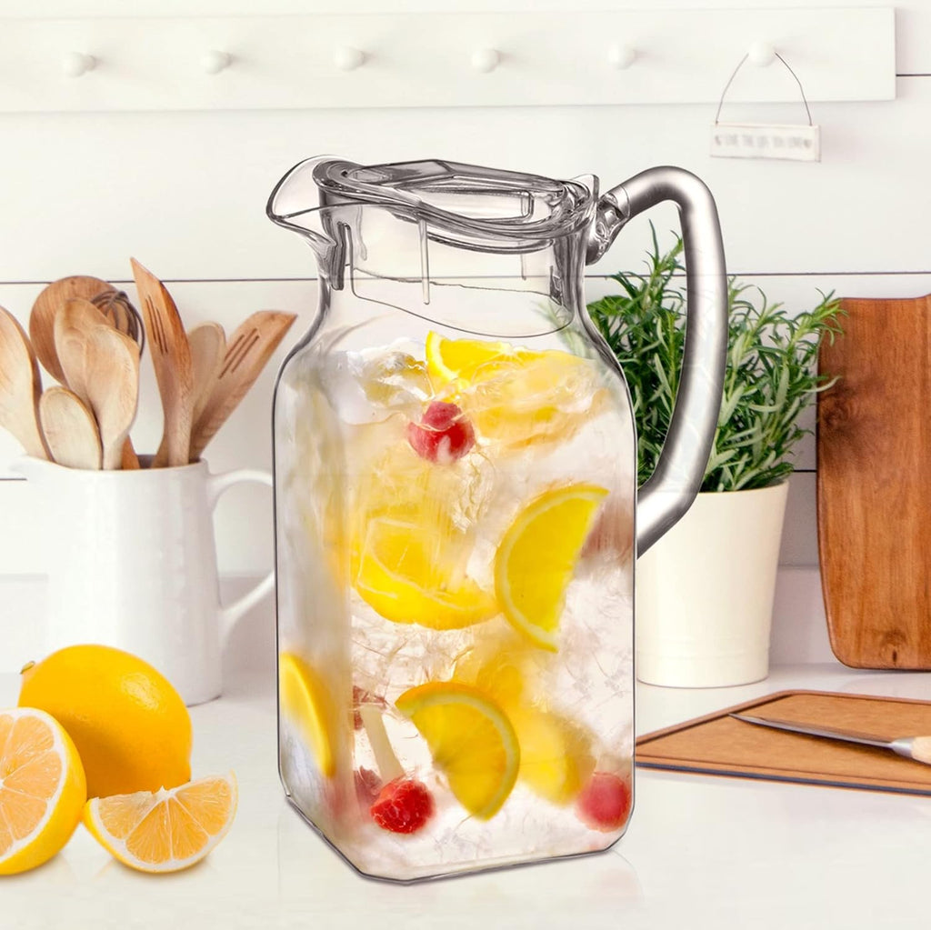 Quadly - Plastic Pitcher (64 oz, 2 Quart), Clear Water Pitcher with Lid, Fridge Jug, BPA-Free, Shatter-Proof, Great
