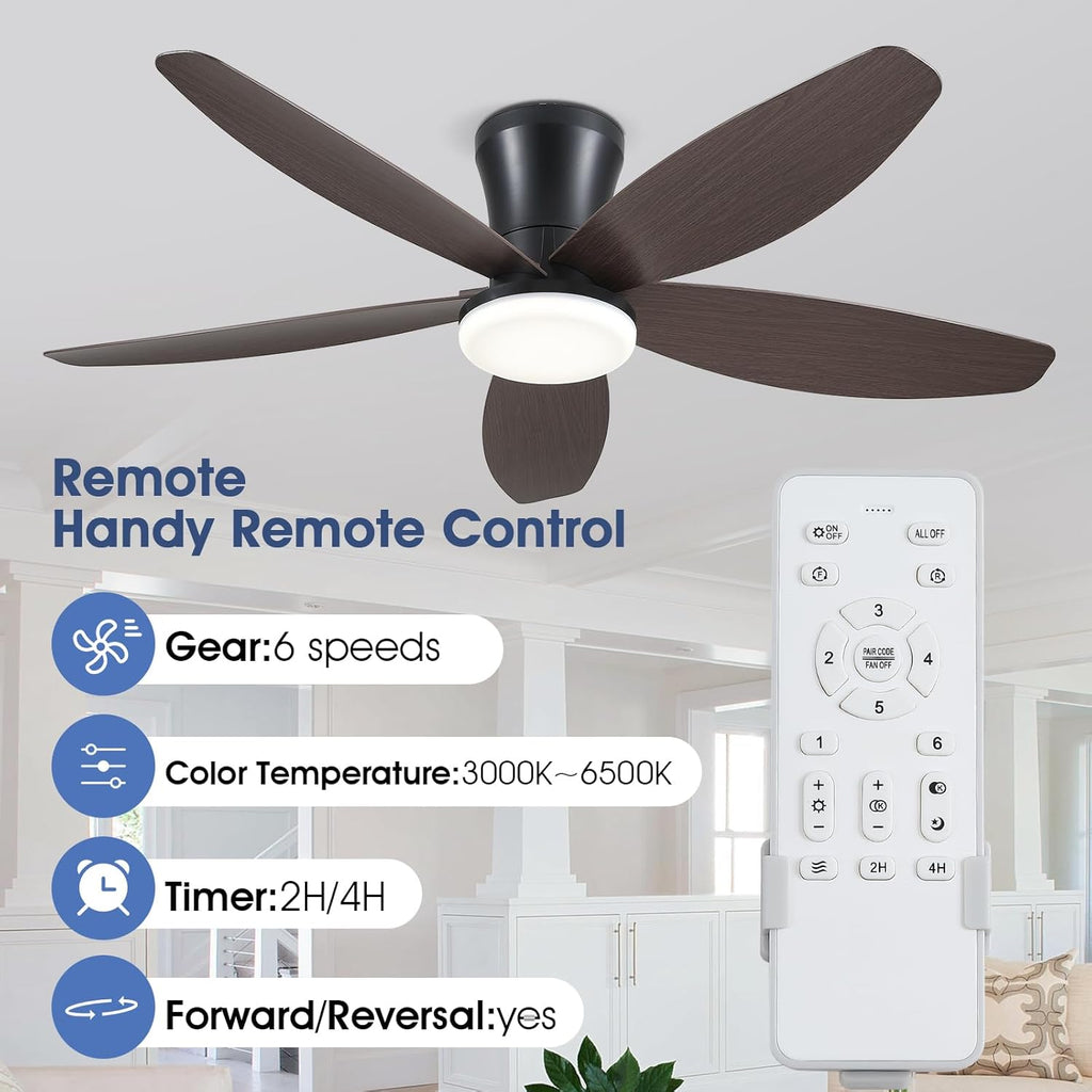 Ceiling Fans with Lights-42 Low Profile Ceiling Fan with Light and Remote/APP Control,Flush Mount,DC Reversible,LED Dimmable Modern Ceiling Fans for Bedroom,Indoor/Outdoor Patio Use(Brown) A101-B0CZHK7SH1