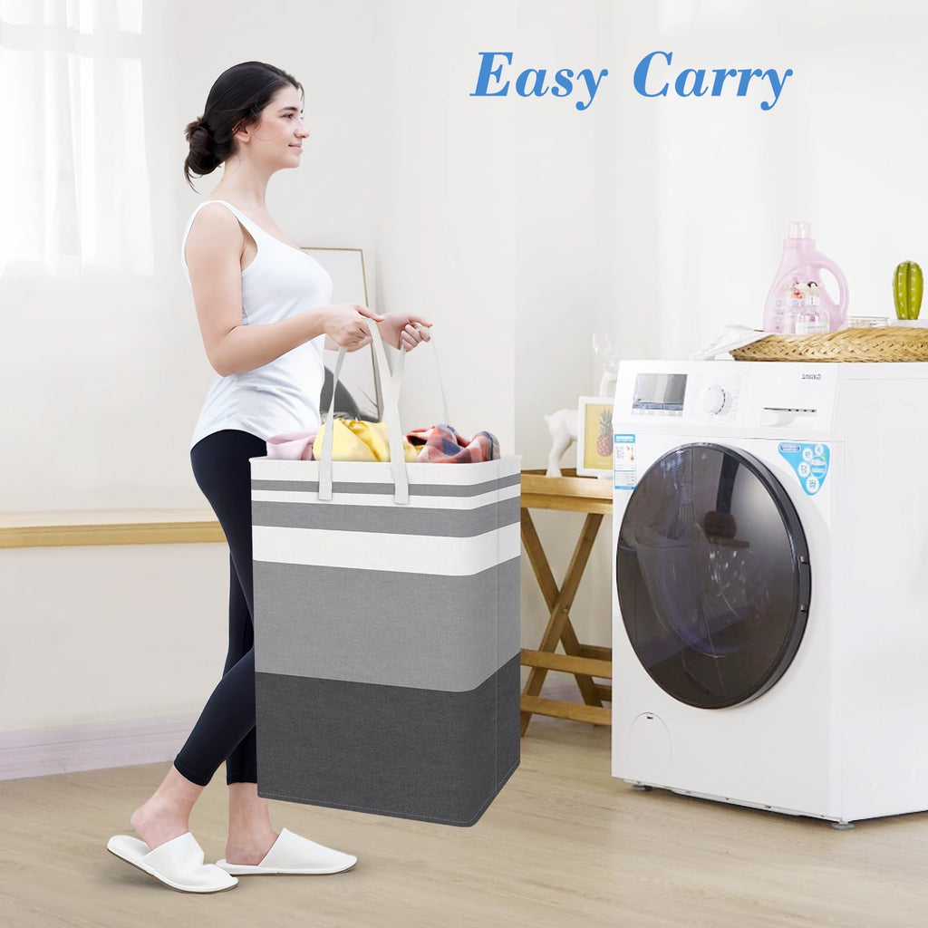 3-Pack Laundry Basket, Collapsible Laundry Hamper, Grey, 100L