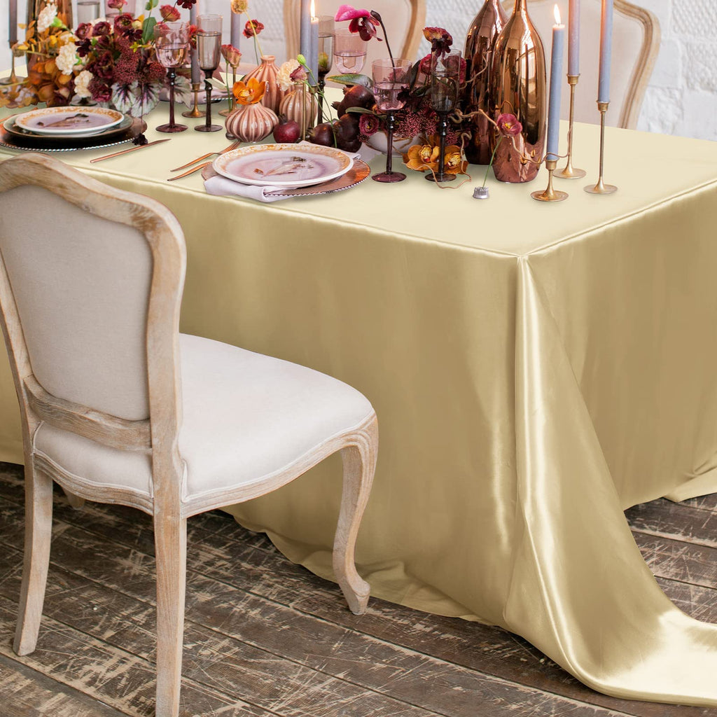 2 Pack Satin Rectangular Tablecloth, 102 x 58 Inches, Champagne