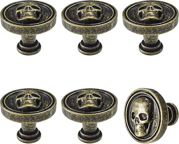 Vintage Skull Knob, 6 pcs Single Hole Cabinets Pulls for Drawer, Wardrobes, Bookcases, Dresser, Closets (Bronze)