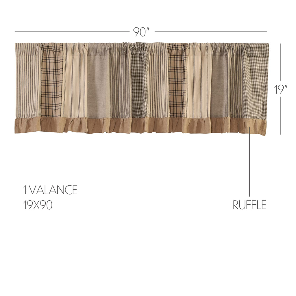 Farmhouse Kitchen Window Sawyer Mill Patchwork Curtain, Valance 19x90, Charcoal Grey