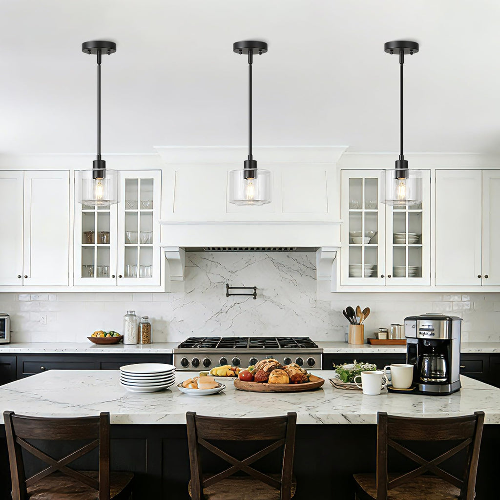 Glass Pendant Lights Kitchen Island, Modern Black Pendant Light