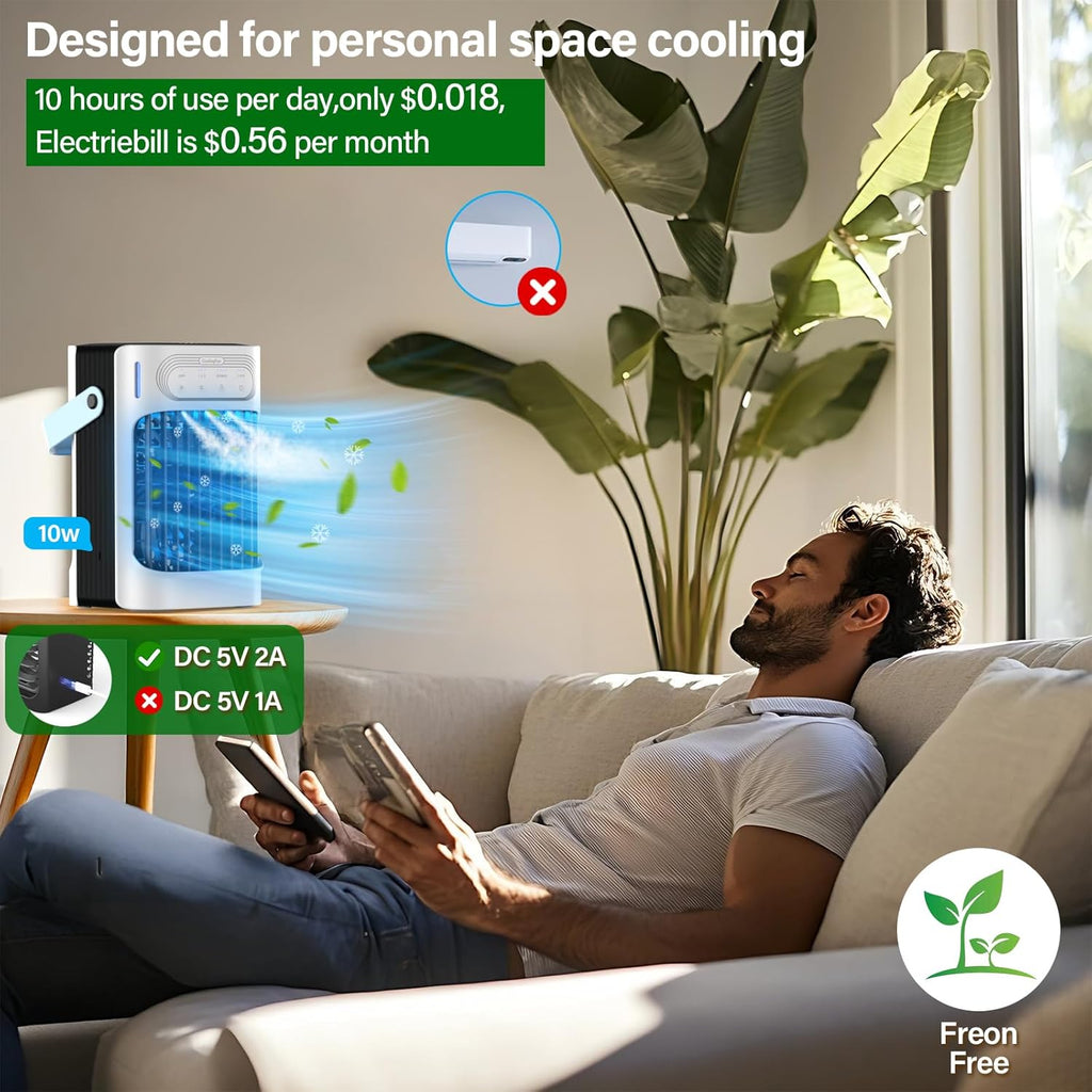 Portable Air Conditioners Cooling Fan, 800ml Mini Air Conditioner Portable AC Unit with 3 Cool Mist & Speeds