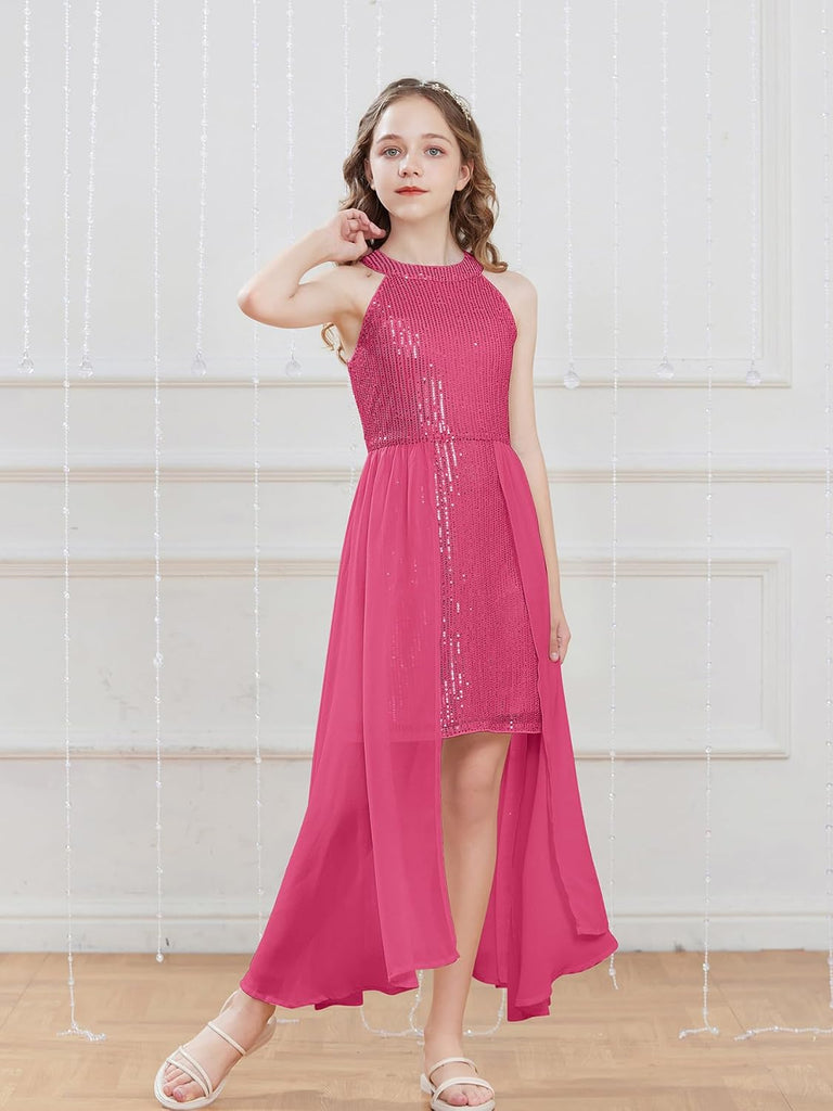 Girls Halter Neck Sequin Dress Kids Fancy Formal Party Christmas Sparkly Pageant Birthday Dresses