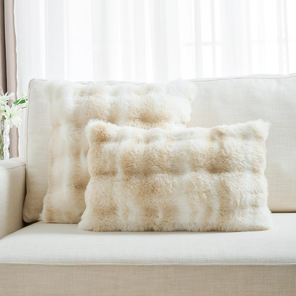 Pack of 2 Faux Fur Throw Pillow Covers 18x18 Inch Soft Raised Textured Decorative Cushion Cases Modern Farmhouse