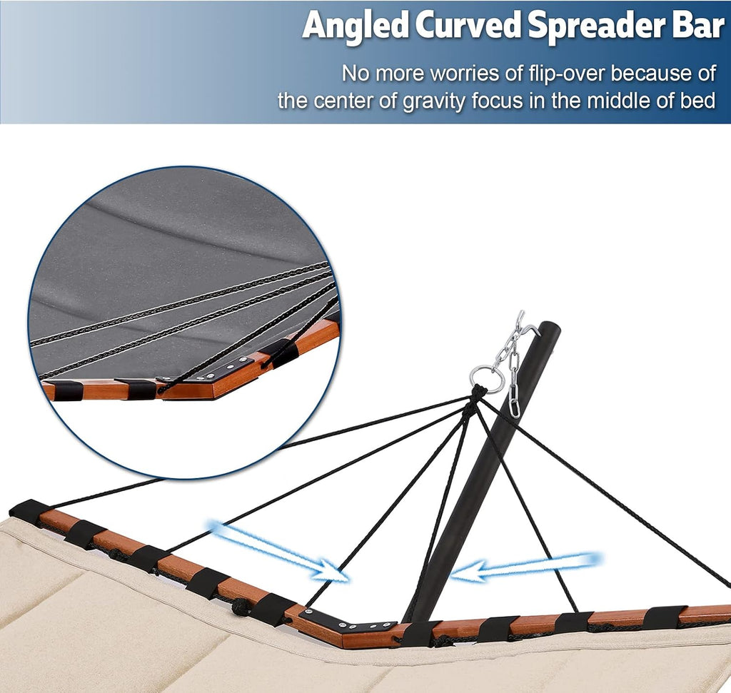 12FT 2 Person Hammock with Stand Included 55 x 79IN Large Hammock 450LB Capacity with Hardwood Spreader Bar & Nylon