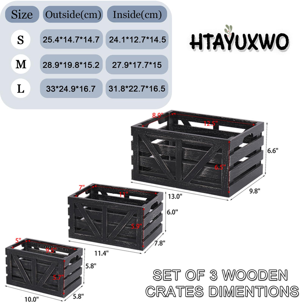 Farmhouse Storage Crates Nested Wooden Storage Crate with Handles, 3 Pack
