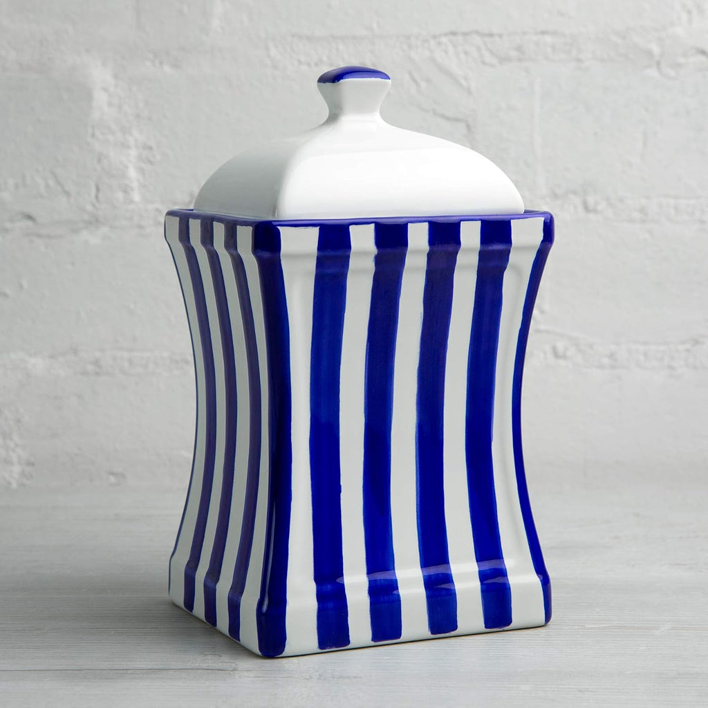 Handmade Dark Navy Blue Stripe Large Ceramic 31.5oz/900ml Kitchen Storage Jar with Lid | Pottery Canister, Cookie