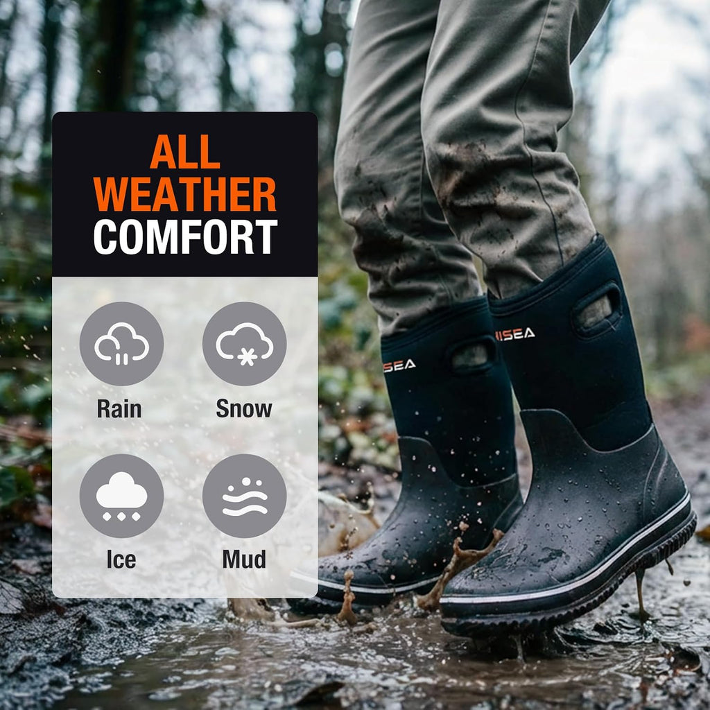 Kids Rain Boots for Boys Girls Rubber Mud Boots with Easy-On Handles