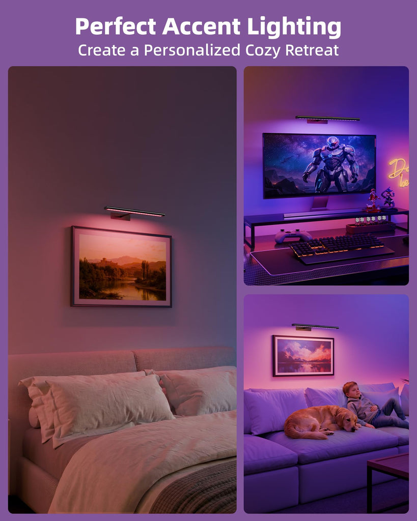 Picture Light for Wall, 4800mAh Rechargeable Wireless Black Lights for Painting, 16In Dimmable Magnetic LED RGB Art
