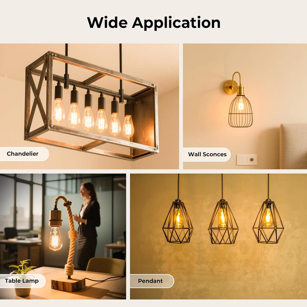 Dimmable Edison Bulbs 2700K Warm White, E26 LED Bulb 60 watt Equivalent
