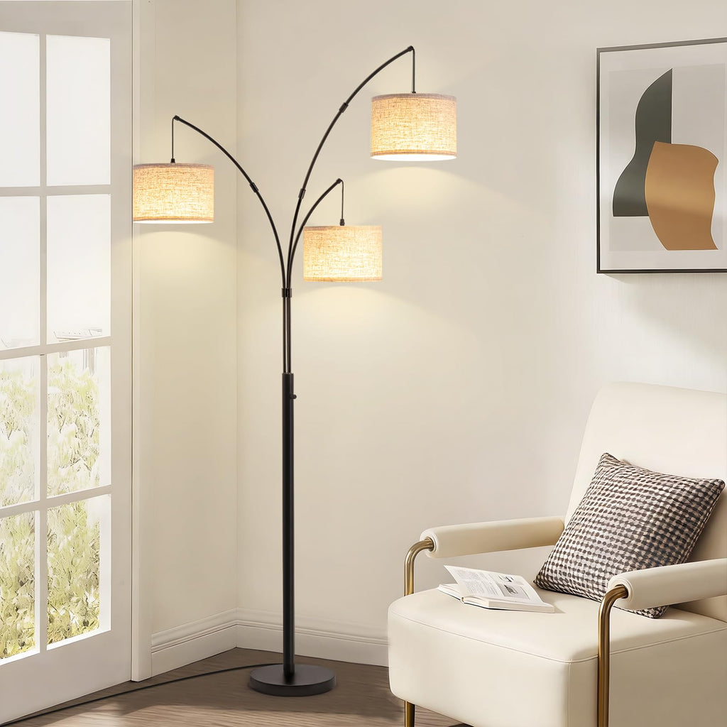Arc Floor Lamp with Remote, 3 Light Floor Lamp Bright Lighting, 3 Color Temperature, Dimmable Tall Standing Lamp, Mid