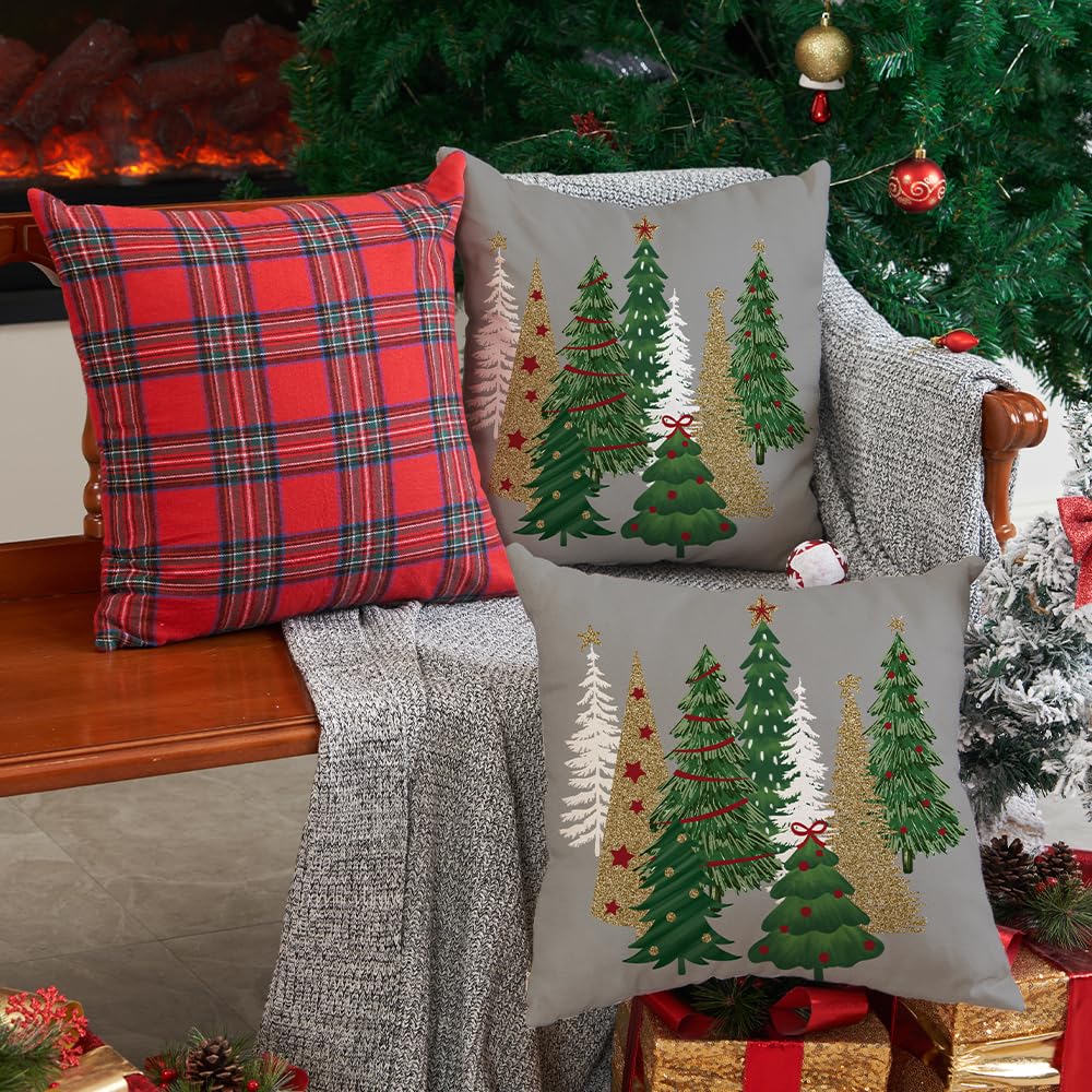 Christmas Pillow Covers 20x20 Inch Set of 2 Xmas Tree Decorative Grey Throw Pillows Winter Christmas Decor Couch
