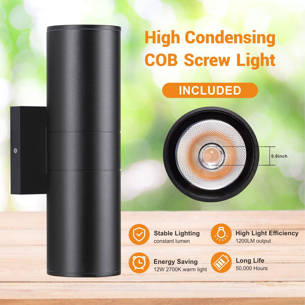 Outdoor Wall Lights 4Pack, Integrated LED Cylinder Up Down Lights, 12W 2700K Aluminum Exterior Wall Light, Outdoor
