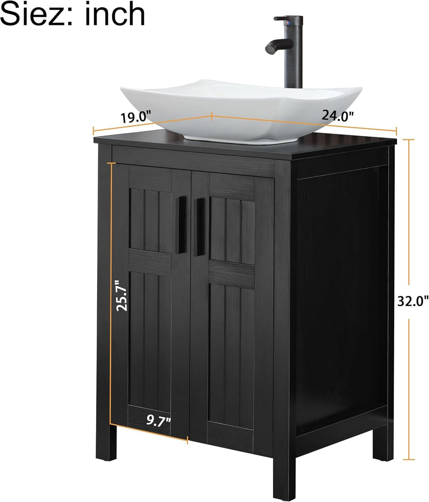 UEV Black 24" Bathroom Vanity with Sink Combo,Modern Freestanding Sink Cabinet,Stylish Bathroom Vanity Cabinet,Grooved