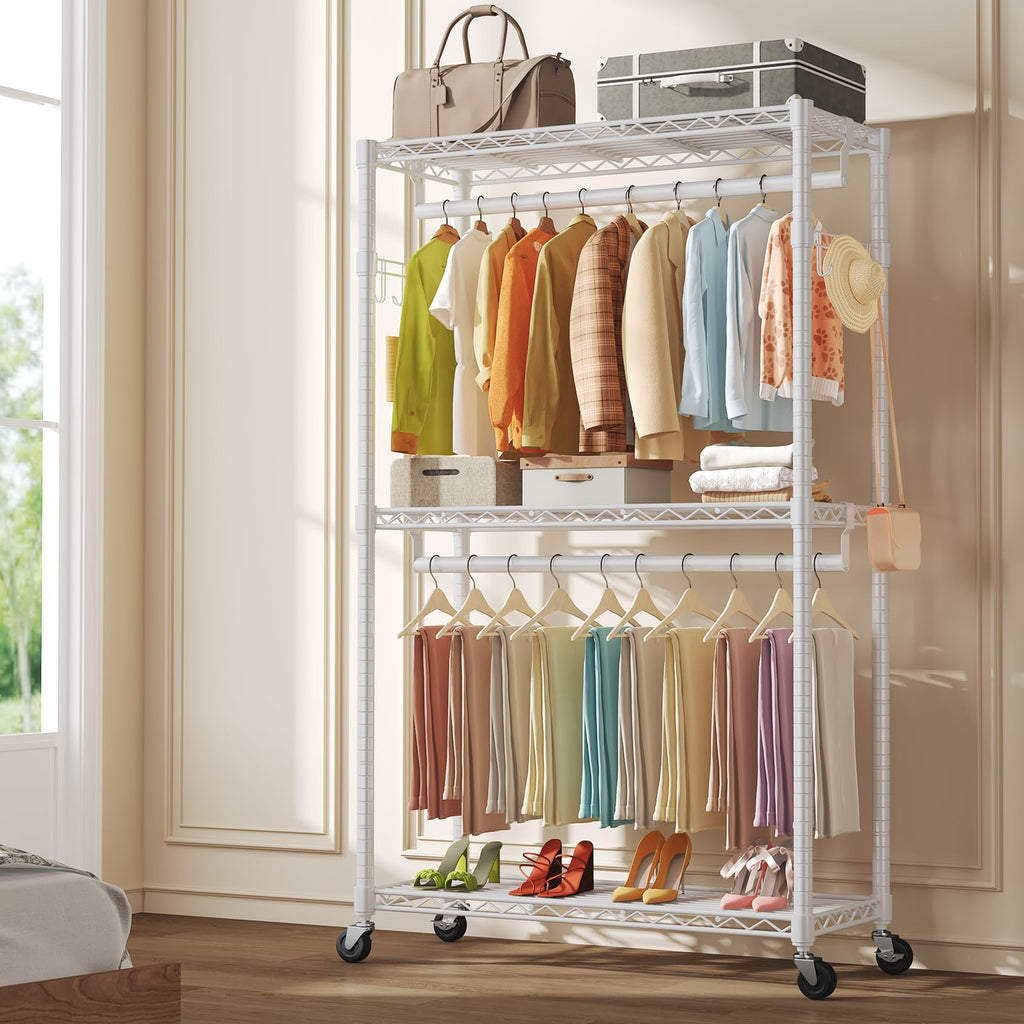 47'' Heavy Duty Garment Rack with Wheel, 3-Tier Clothing Rack
