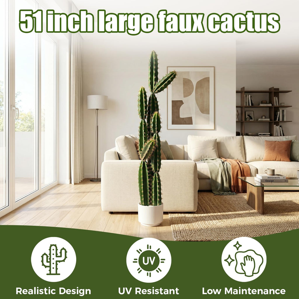 51 Inch Large Artificial Cactus for Indoor Outdoor Decor