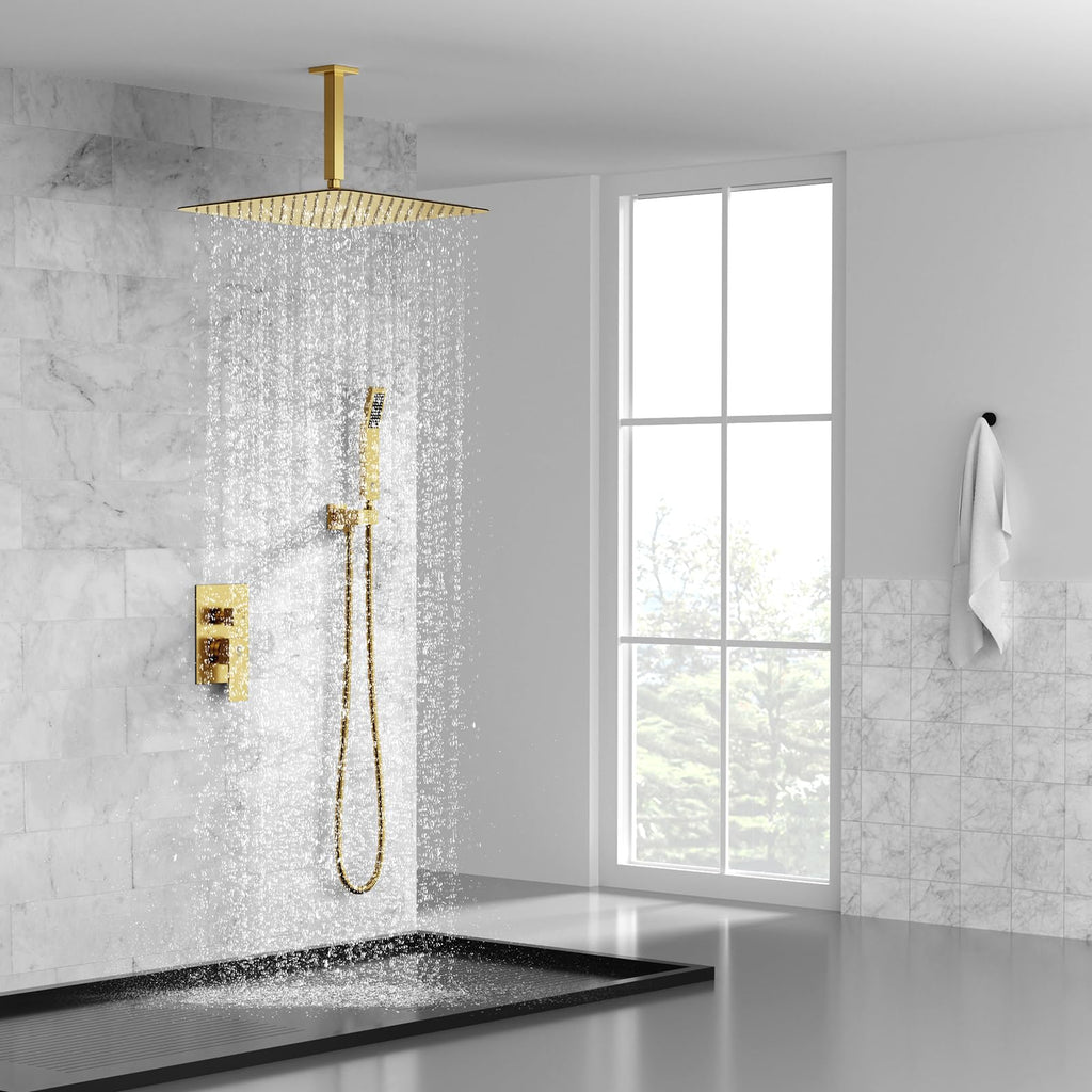16 Inch Ceiling Mount Rain Shower System,Brushed Gold