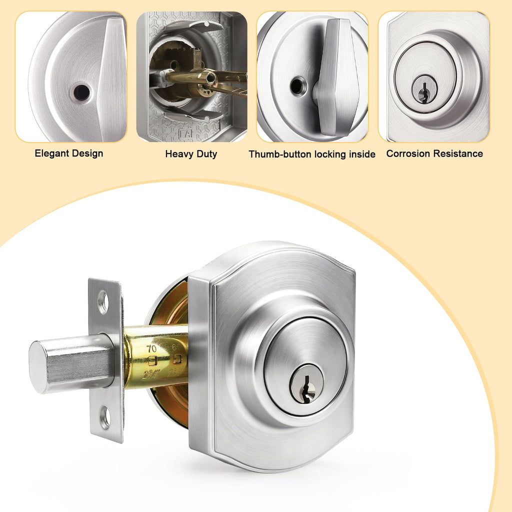 Front Door Lock Set Satin Nickel Door Handle Set, Entry Door Locksets with Deadbolt Single Cylinder Front Door Handle