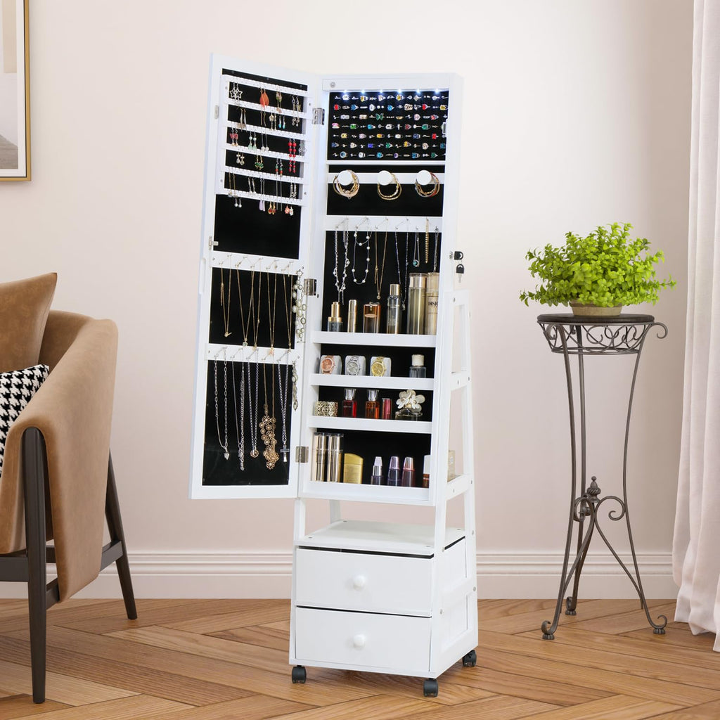 Jewelry Armoire Cabinet Organizer Standing with 20 LED Lights
