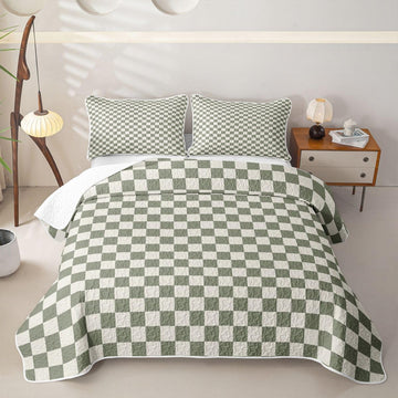 Green Plaid Quilts for Bed, Buffalo Check Bedspreads Soft Bed Summer Lightweight Comforter, Geometric Coverlet