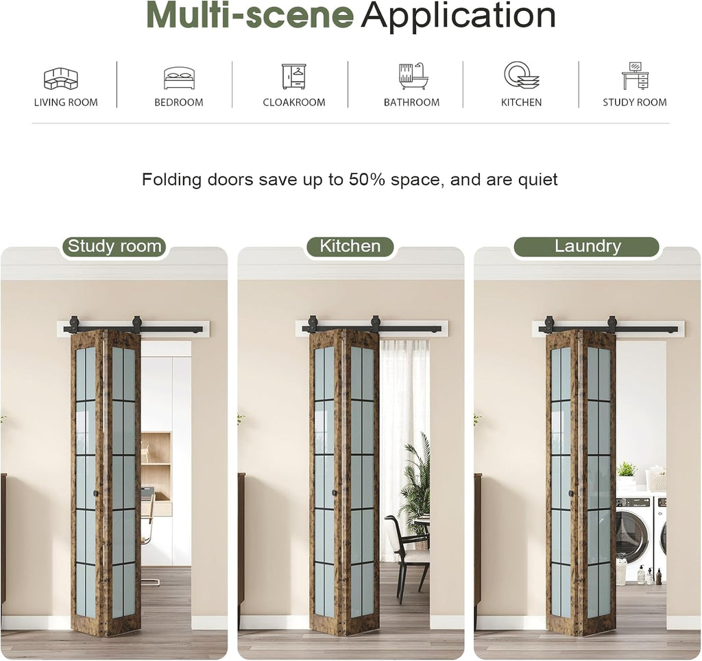 Preassembled Bifold Barn Door 30 x 84 in (Double 15x84in) with Bi-fold Door Hardware Kit, Frosted Glass Cross